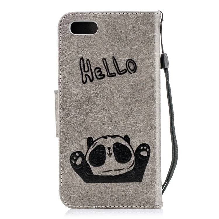Imprinted Hello Panda Wallet Leather Stand Case for Huawei Y5 (2018) - Grey