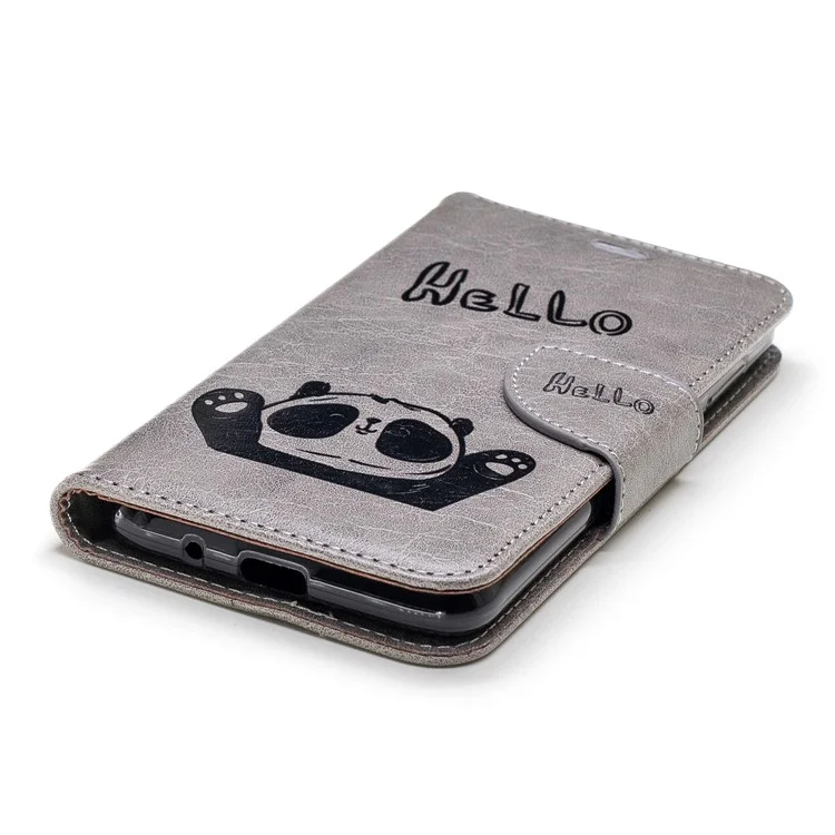 Imprinted Hello Panda Wallet Leather Stand Case for Huawei Y5 (2018) - Grey