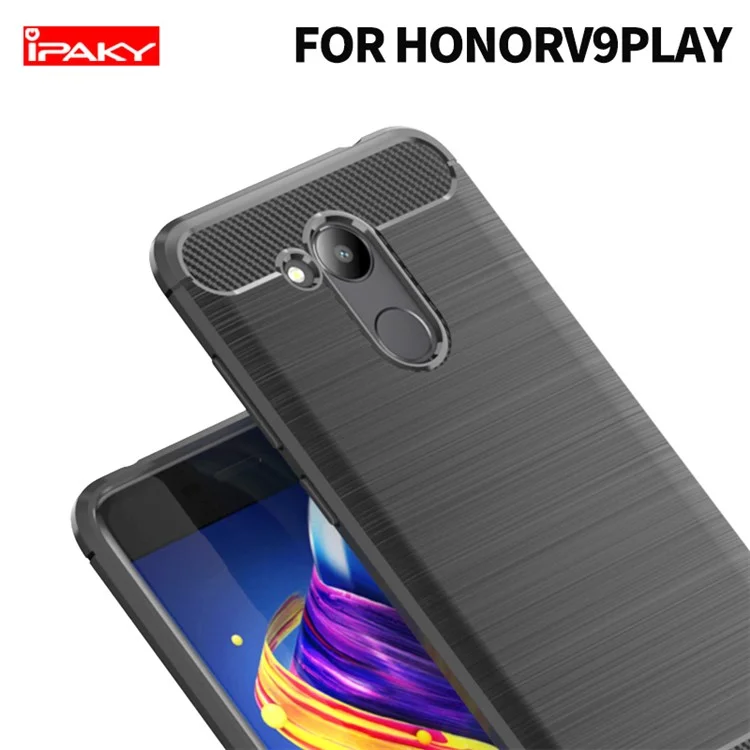 IPAKY Carbon Fibre Brushed TPU Case for Huawei Honor V9 Play - Black