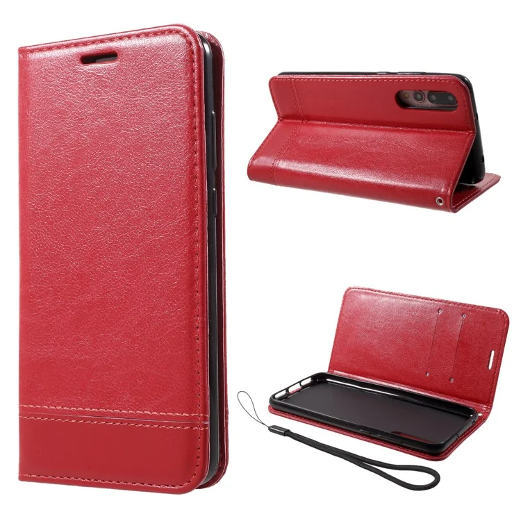 For Huawei P20 Pro Splicing PU Leather Auto-absorbed Stand Phone Case with Card Slots - Red