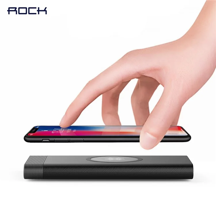 ROCK P55 Qi Wireless Charger Pad 10000mAh Power Bank for iPhone 8/Samsung Galaxy S8 etc. - Black