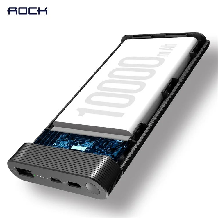 ROCK P55 Qi Wireless Charger Pad 10000mAh Power Bank for iPhone 8/Samsung Galaxy S8 etc. - Black