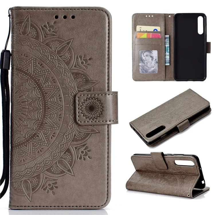 Imprinted Mandala Pattern PU Leather Protection Mobile Phone Case for Huawei P20 Pro - Grey