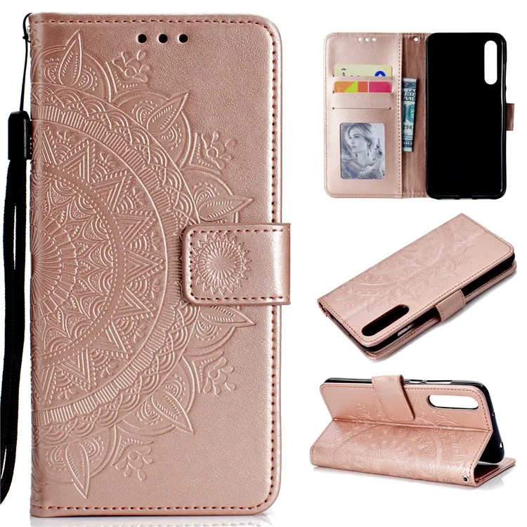 Imprinted Mandala Pattern PU Leather Protection Magnetic Phone Case for Huawei P20 Pro - Rose Gold