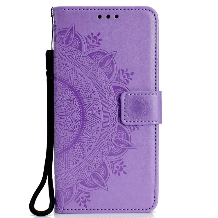 For Huawei P20 Pro Imprinted Mandala Pattern PU Leather Flip Cover Case - Purple