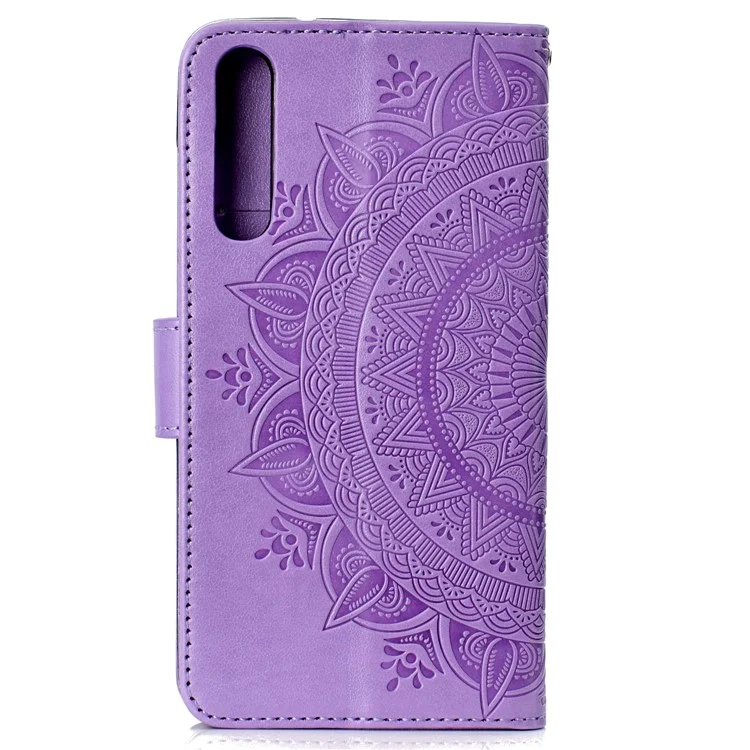 For Huawei P20 Pro Imprinted Mandala Pattern PU Leather Flip Cover Case - Purple