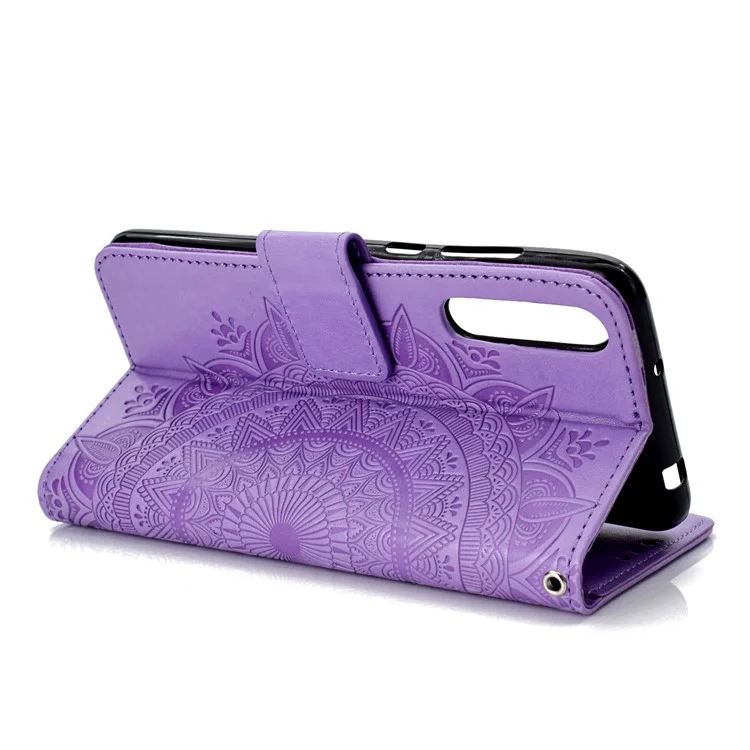 For Huawei P20 Pro Imprinted Mandala Pattern PU Leather Flip Cover Case - Purple