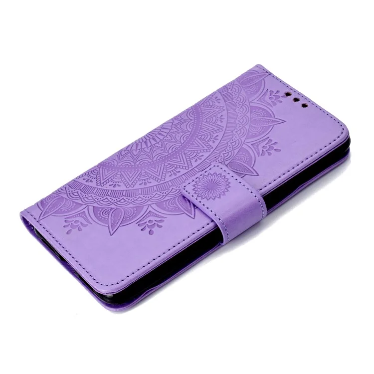 For Huawei P20 Pro Imprinted Mandala Pattern PU Leather Flip Cover Case - Purple