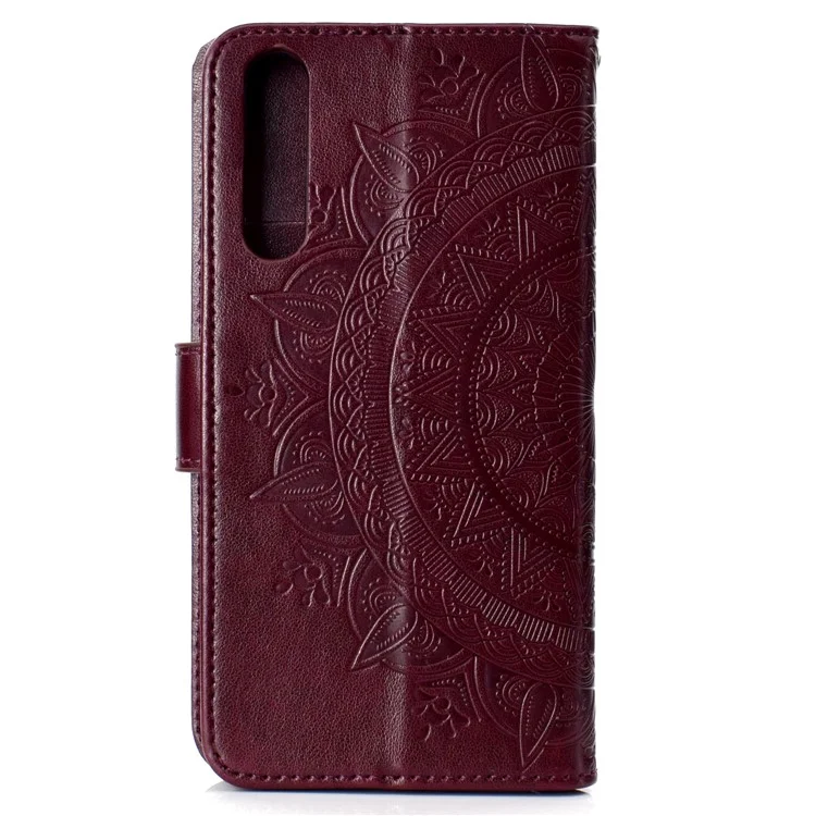 For Huawei P20 Pro Imprinted Mandala Pattern PU Leather Magnetic Folio Stand Cover - Brown