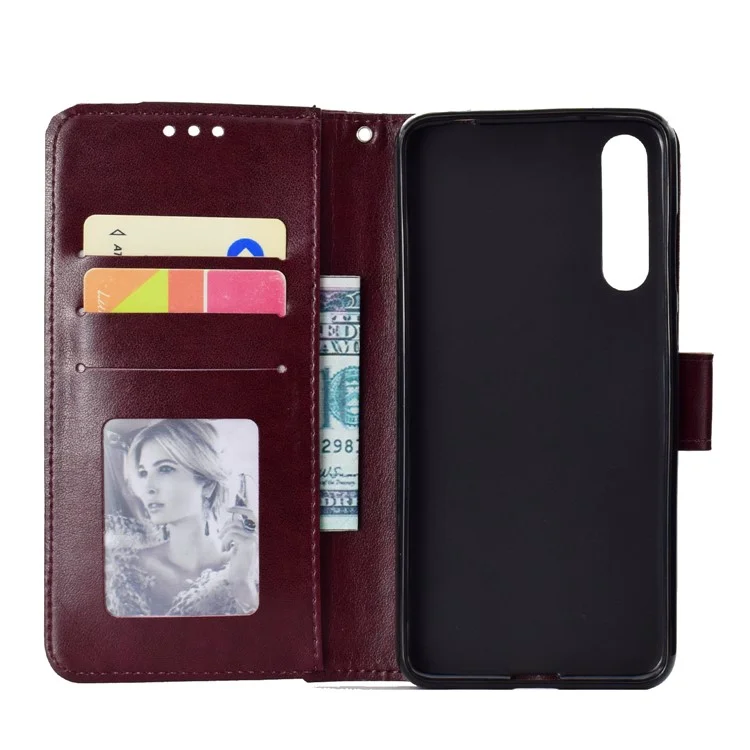 For Huawei P20 Pro Imprinted Mandala Pattern PU Leather Magnetic Folio Stand Cover - Brown