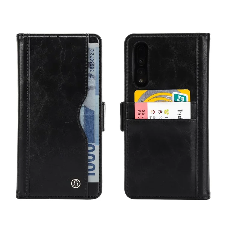 For Huawei P20 Pro Removable TPU Back Shell + Leather Wallet Phone Case - Black