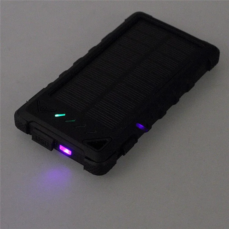 8000mAh Waterproof Dual USB Solar Power Bank with LED Lights for iPhone Samsung HTC - Black