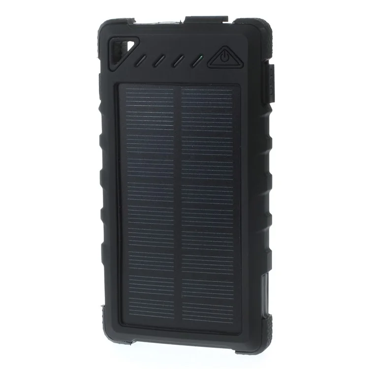 8000mAh Waterproof Dual USB Solar Power Bank with LED Lights for iPhone Samsung HTC - Black