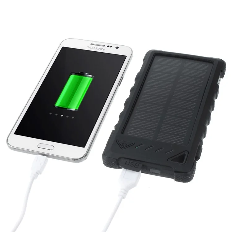 8000mAh Waterproof Dual USB Solar Power Bank with LED Lights for iPhone Samsung HTC - Black