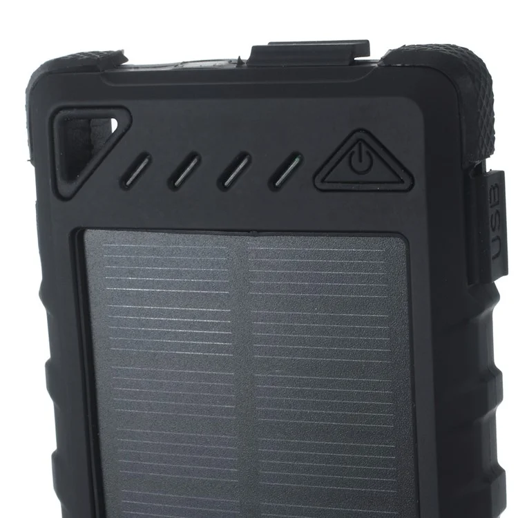 8000mAh Waterproof Dual USB Solar Power Bank with LED Lights for iPhone Samsung HTC - Black