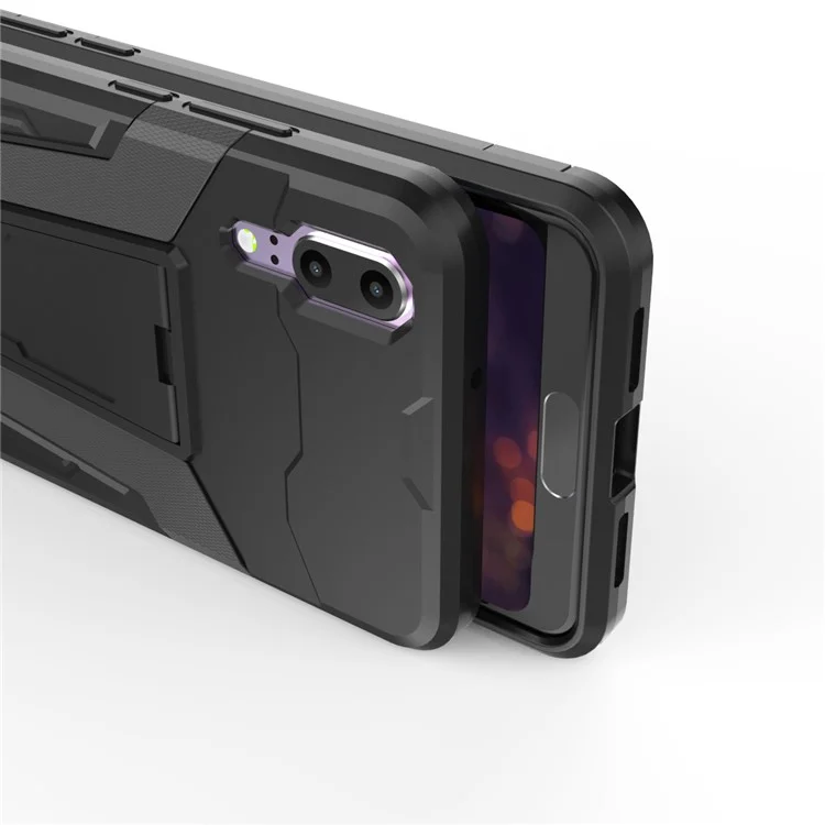 Armor PC + TPU Hybrid Case with Kickstand for Huawei P20 - Black
