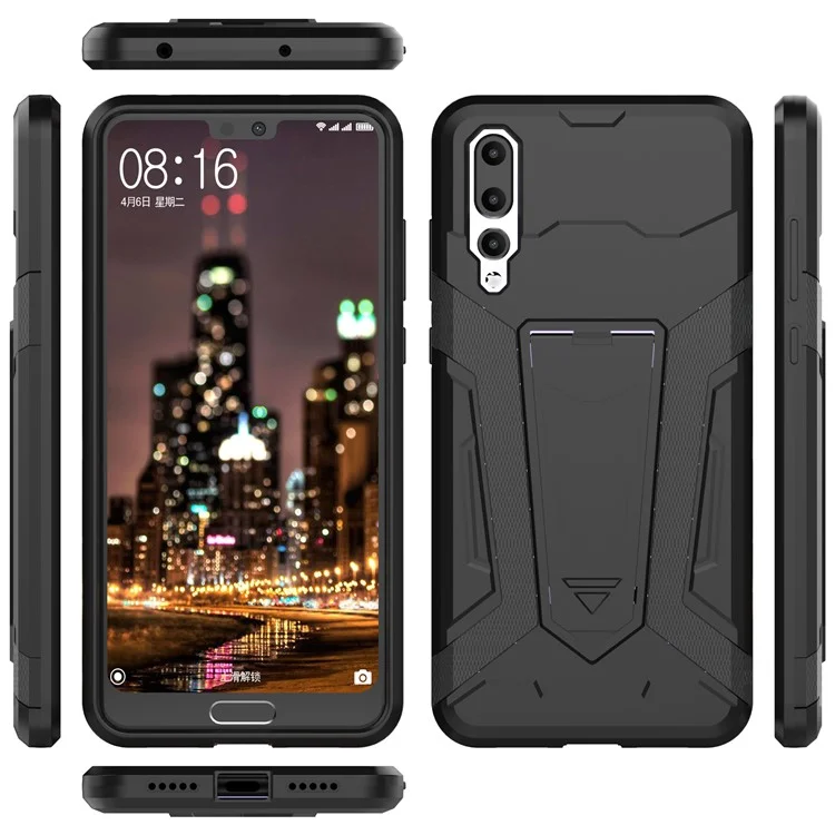 Armor PC + TPU Hybrid Back Phone Case with Kickstand for Huawei P20 Pro - Black