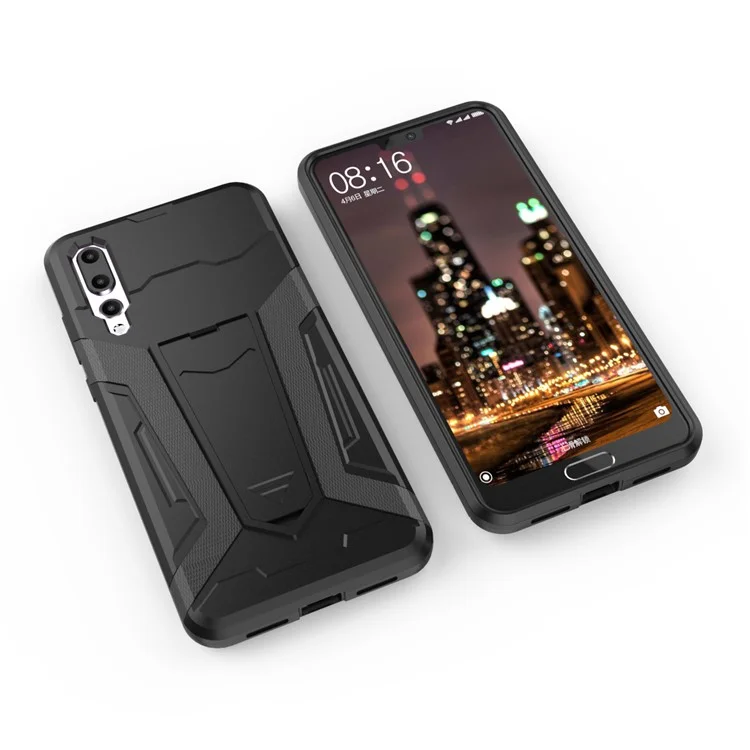 Armor PC + TPU Hybrid Back Phone Case with Kickstand for Huawei P20 Pro - Black