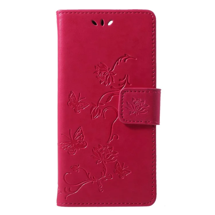 Imprint Butterfly Flower Wallet Stand Leather Case for Huawei Y6 (2018)/Honor 7A (without Fingerprint Sensor) - Rose
