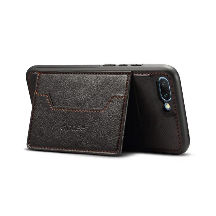 Crazy Horse Texture Leather Coated TPU Card Holder Kickstand Case for Huawei Honor 10 - Black