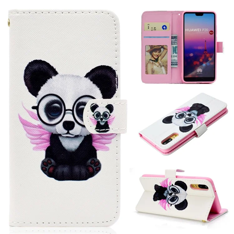 Pattern Printing Cell Phone Leather Wallet Case for Huawei P20 - Cartoon Pattern