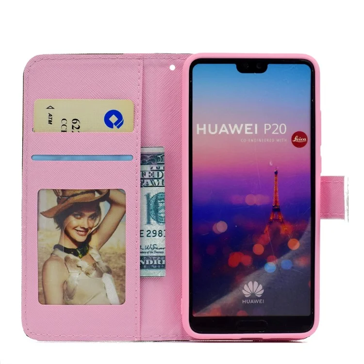 Pattern Printing Cell Phone Leather Wallet Case for Huawei P20 - Cartoon Pattern