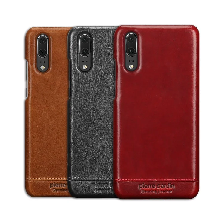 PIERRE CARDIN for Huawei P20 Horizontal Stitched Genuine Leather Coated Plastic Case - Black