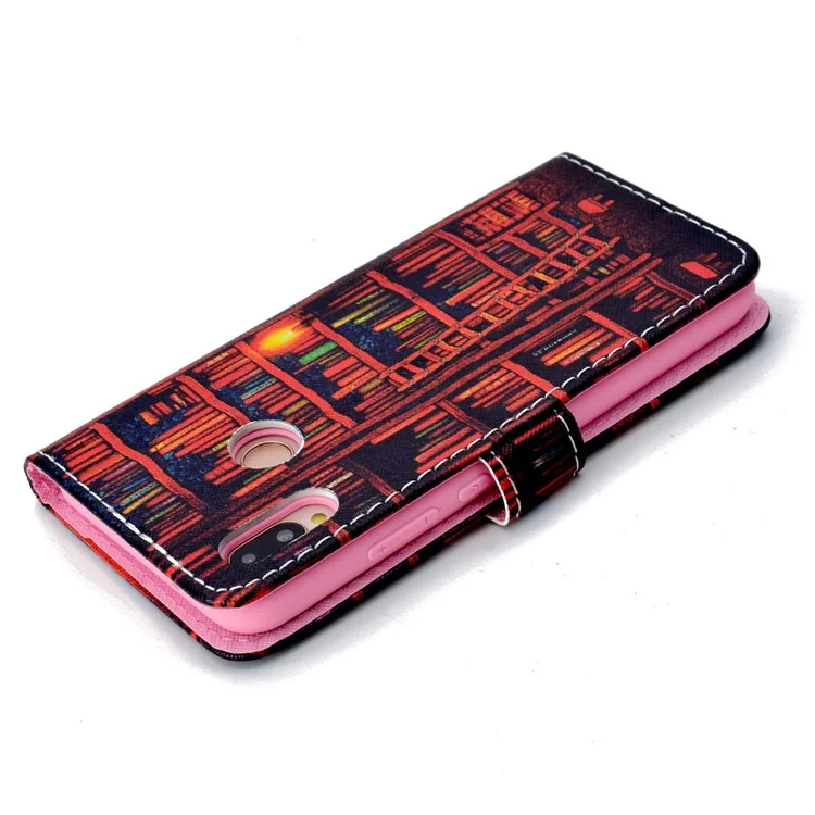 Pattern Printing Magnetic Leather Stand Case for Huawei P20 Lite / Nova 3e - Books Shelf