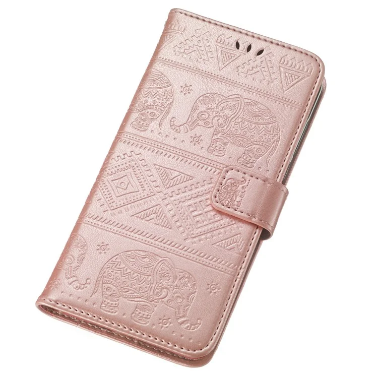 Imprinted Elephant Flip Leather Wallet Stand Casing for Huawei Y7 Prime (2018) / Honor 7C / Enjoy 8 / nova 2 lite - Rose Gold