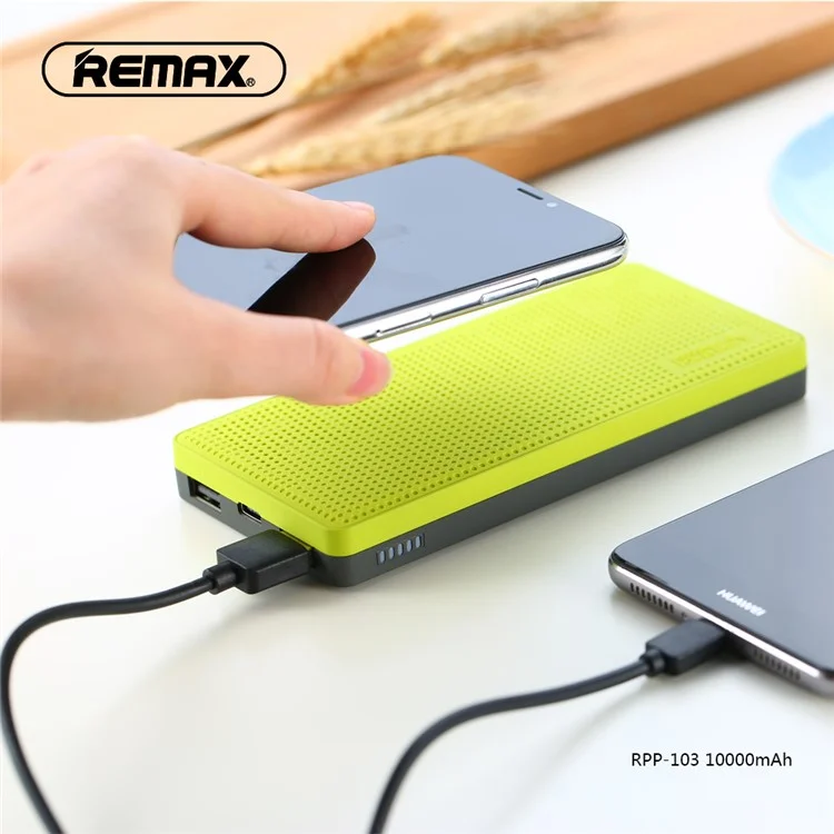 REMAX RPP-103 Qi Wireless Charger Pad 10000mAh Power Bank for iPhone 8/Samsung Galaxy S8 etc. - Green