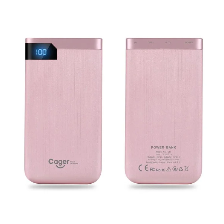 CAGER S55 5000mAh Dual USB External Power Bank for iPhone Samsung LG Huawei - Pink