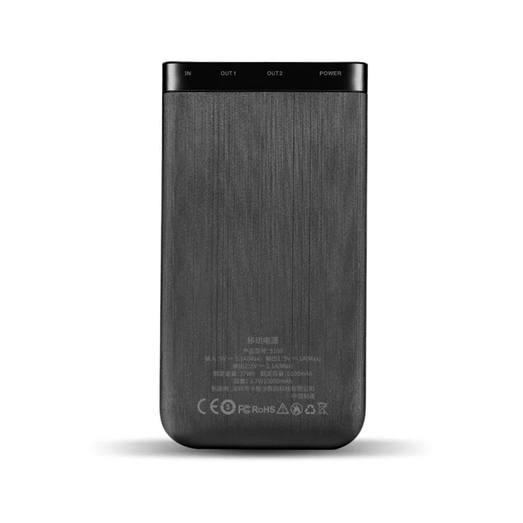CAGER S100 10000mAh Dual USB External Power Bank for iPhone Samsung LG Huawei - Black