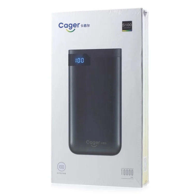 CAGER S100 10000mAh Dual USB External Power Bank for iPhone Samsung LG Huawei - Black