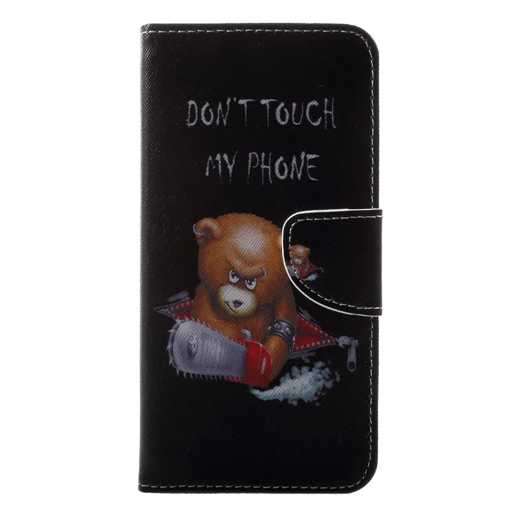 Pattern Printing Cross Texture Leather Wallet Case for Huawei Honor Play - Brown Bear and Warning Words