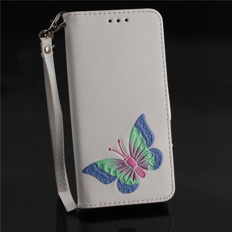 For Huawei P20 Pro Butterfly Pattern Leather Wallet Stand Phone Casing - White