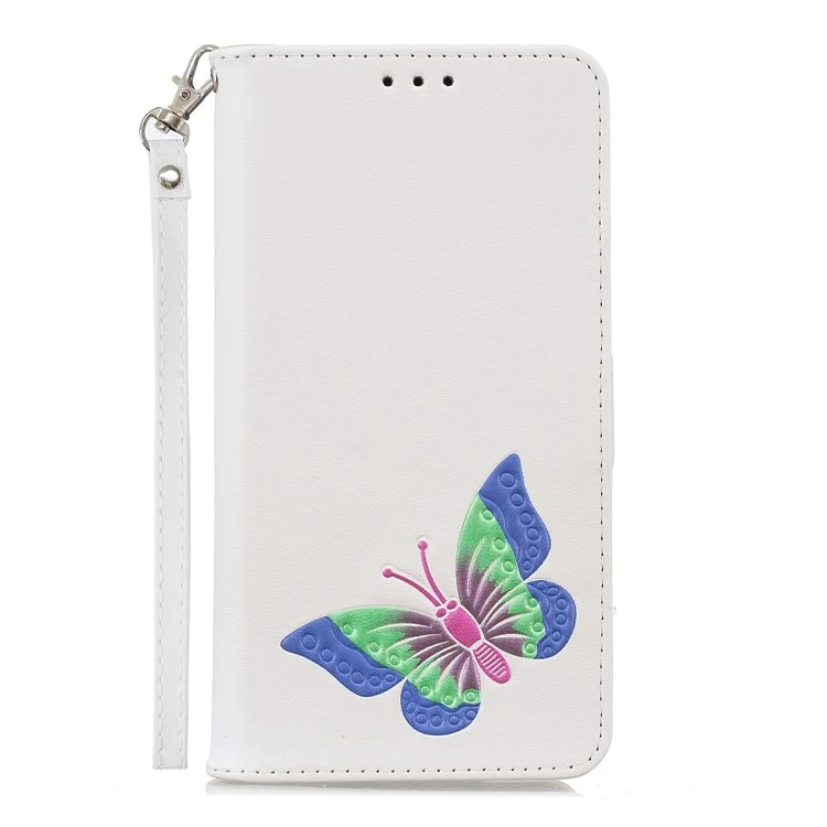 For Huawei P20 Pro Butterfly Pattern Leather Wallet Stand Phone Casing - White