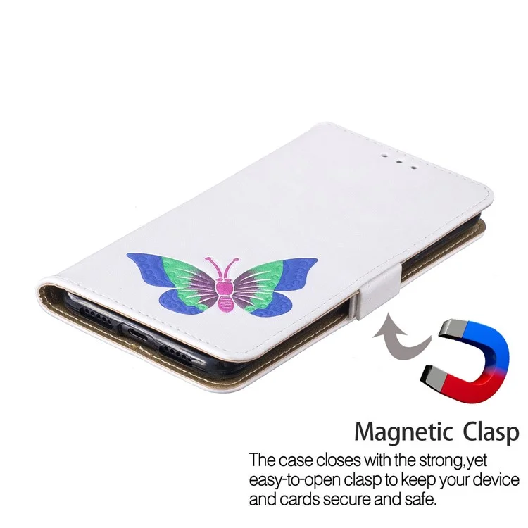 For Huawei P20 Pro Butterfly Pattern Leather Wallet Stand Phone Casing - White