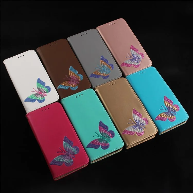 Butterfly Pattern Leather Wallet Stand Phone Cover for Huawei Y9 (2018)/Enjoy 8 Plus - White