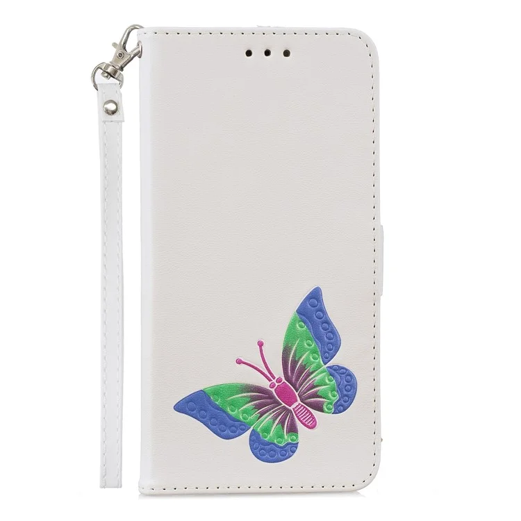 Butterfly Pattern Leather Wallet Stand Phone Cover for Huawei Y9 (2018)/Enjoy 8 Plus - White
