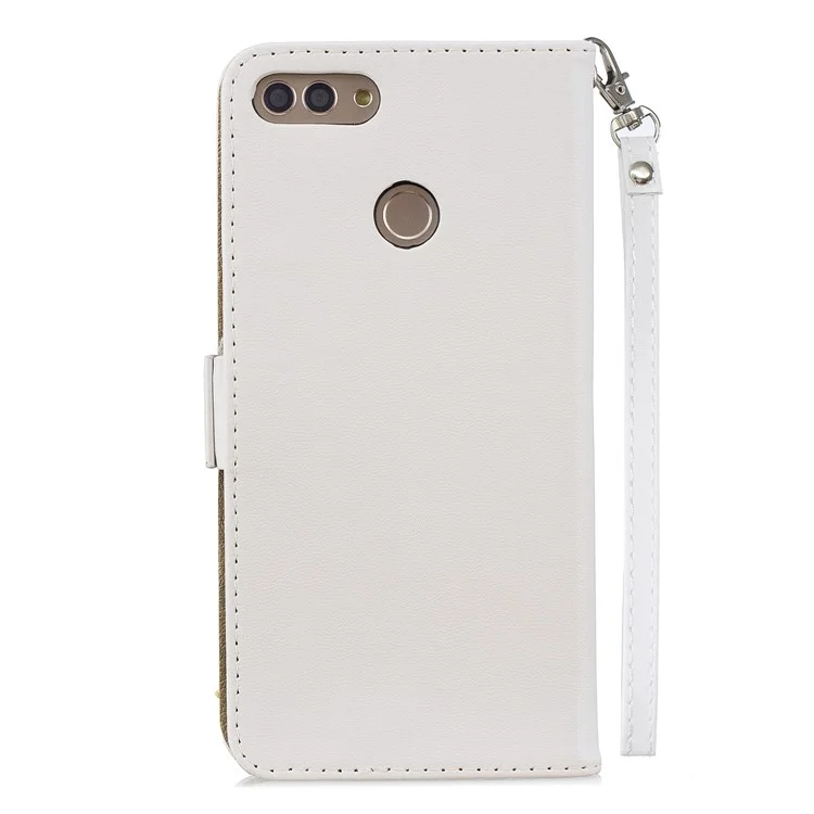Butterfly Pattern Leather Wallet Stand Phone Cover for Huawei Y9 (2018)/Enjoy 8 Plus - White
