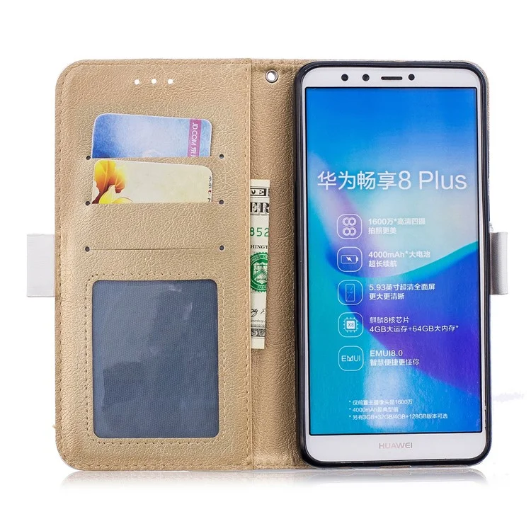 Butterfly Pattern Leather Wallet Stand Phone Cover for Huawei Y9 (2018)/Enjoy 8 Plus - White
