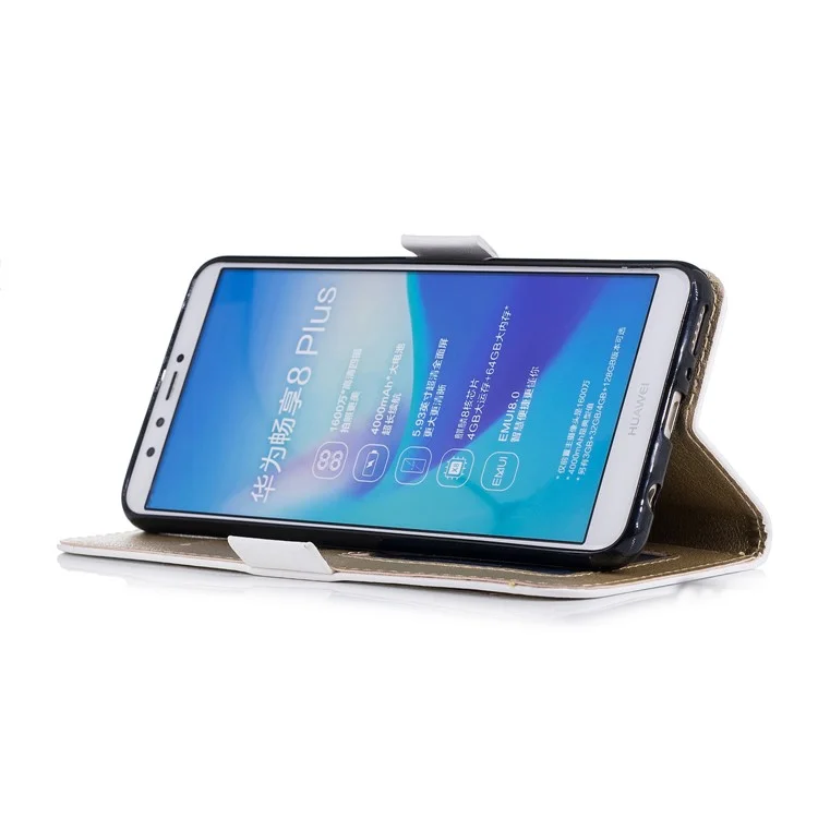 Butterfly Pattern Leather Wallet Stand Phone Cover for Huawei Y9 (2018)/Enjoy 8 Plus - White