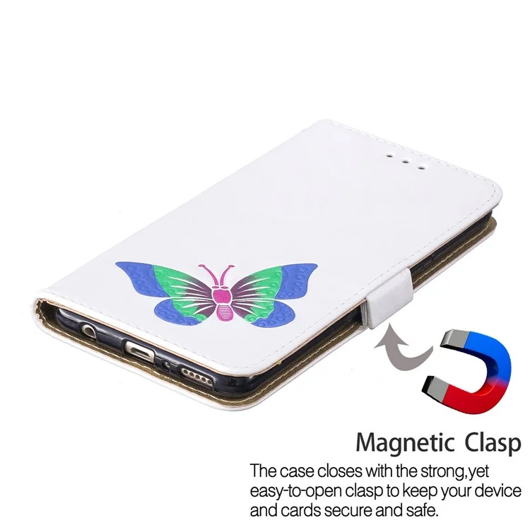 Butterfly Pattern Leather Wallet Stand Phone Cover for Huawei Y9 (2018)/Enjoy 8 Plus - White