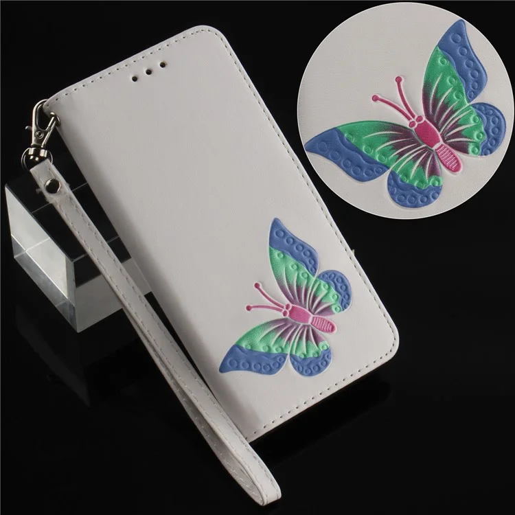 Butterfly Pattern Leather Wallet Stand Phone Cover for Huawei Y9 (2018)/Enjoy 8 Plus - White