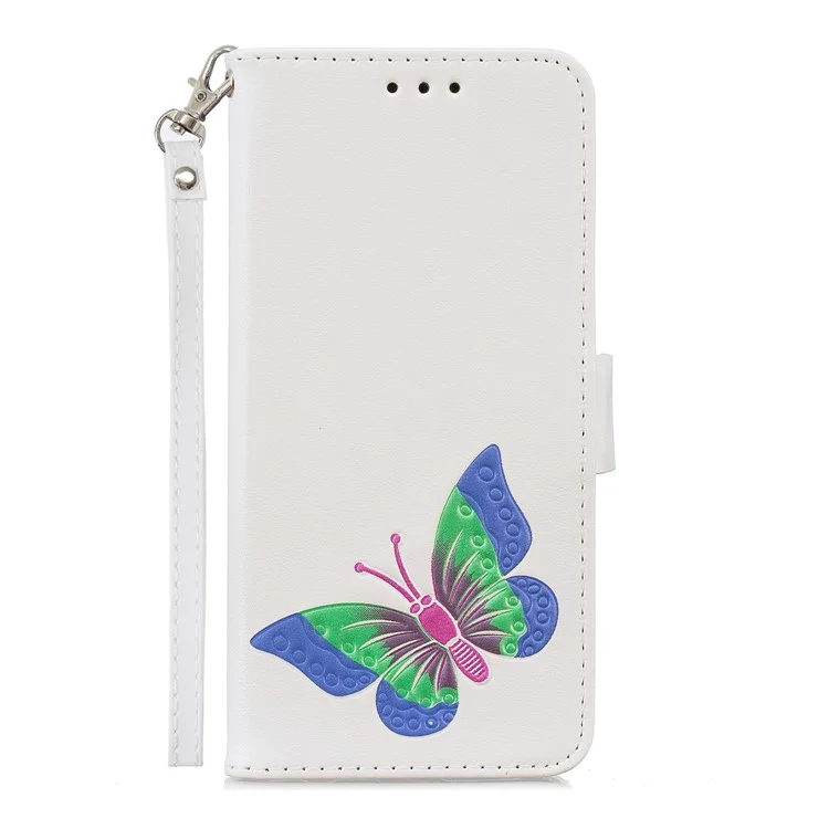 Butterfly Pattern Leather Wallet Stand Phone Cover for Huawei Honor 10 - White