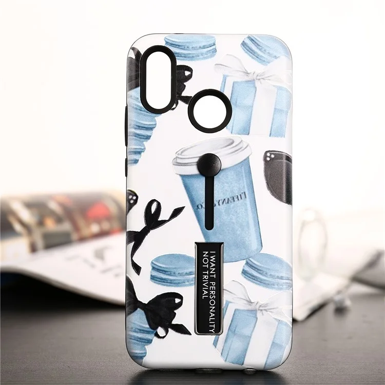 Embossment Blue Cup Pattern TPU + PC Hybrid Mobile Case with Kickstand for Huawei P20 Lite / Nova 3e