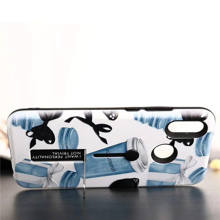 Embossment Blue Cup Pattern TPU + PC Hybrid Mobile Case with Kickstand for Huawei P20 Lite / Nova 3e