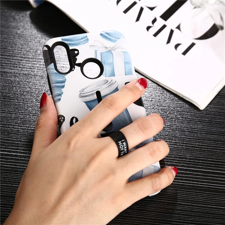 Embossment Blue Cup Pattern TPU + PC Hybrid Mobile Case with Kickstand for Huawei P20 Lite / Nova 3e