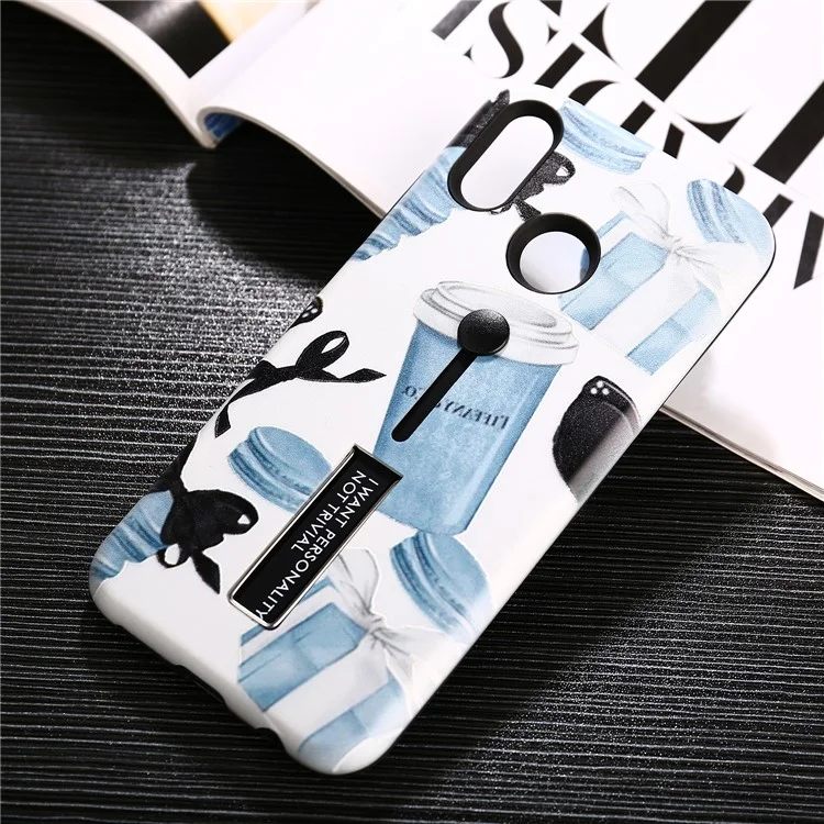 Embossment Blue Cup Pattern TPU + PC Hybrid Mobile Case with Kickstand for Huawei P20 Lite / Nova 3e