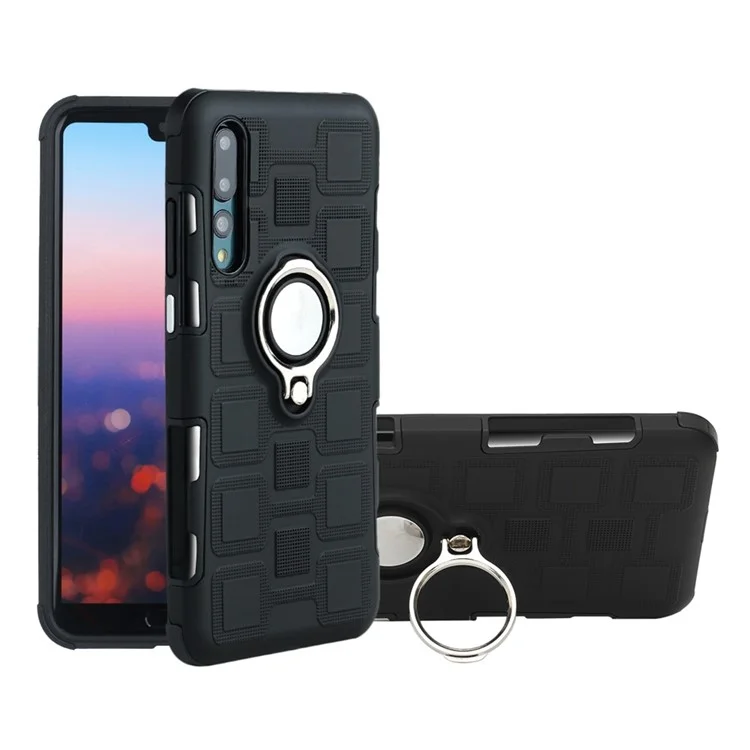 Geometric Design TPU + PC Combo Back Phone Case with Magnetic Kickstand for Huawei P20 - Black